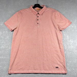 Hugo Boss Polo Shirt Mens Large Orange Striped Regular Fit Short Sleeve Logo